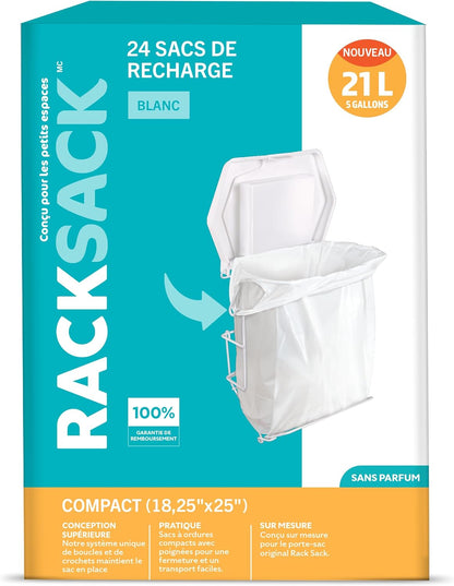 5-Gallon 24 Counts Rack Sack Garbage Bags Kitchen Compact Refill Bags White