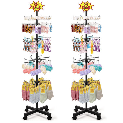 Flenpptly 2 Pack Retail Display Stand, 5-Tier Rotating Display Rack for Store Display, Movable and Adjustable Spinning Display Stand for Earrings, Jewelry, Keychains, Socks Display (2 Pack Black)