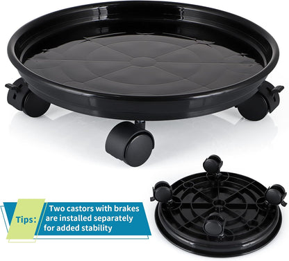 Skelang 11.8" Pack 3 Plant Caddy, Plant Stand, Round Plant Pallet Pot with Lock Wheels, Rolling Tray Planter Trolley