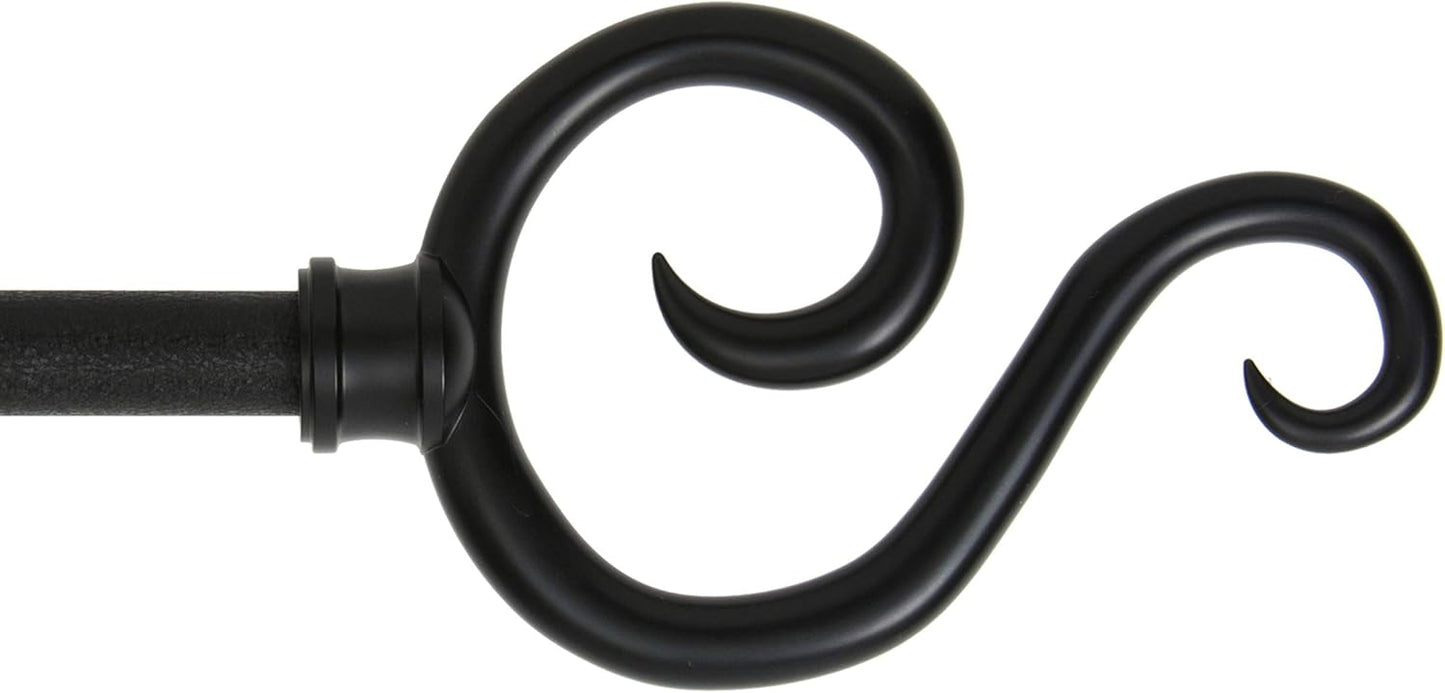 Kenney KN65275 Large Plastic Scroll End Window Curtain Rod, 86-120" Adjustable, Black