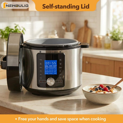 NEWBULIG 6.3 Quart Electric Pressure Cooker, Stainless Steel Multi Cooker Pressure, 24-in-1 Slow Cooker for Rice, Meat Stew, Porridge, Multigrain, Soup, Bean, Bake, Steam, Yogurt Maker