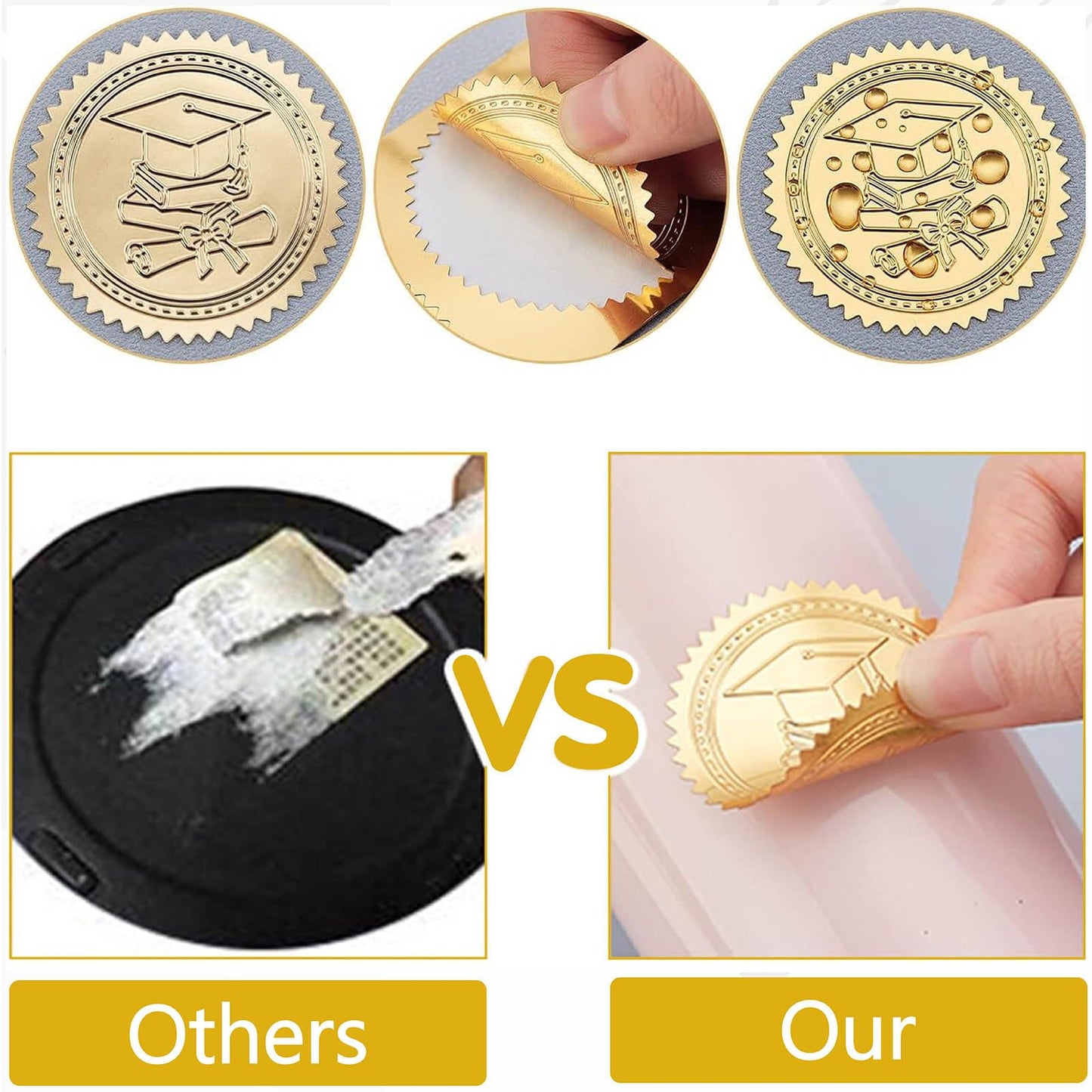 CRASPIRE 408pcs 2 Inch Honor Roll Gold Foil Stickers Word Gold Embossed Gold Certificate Seals Self Adhesive Waterproof Round Dot Medal Decoration Label for Gift Packaging Envelope Card Seal