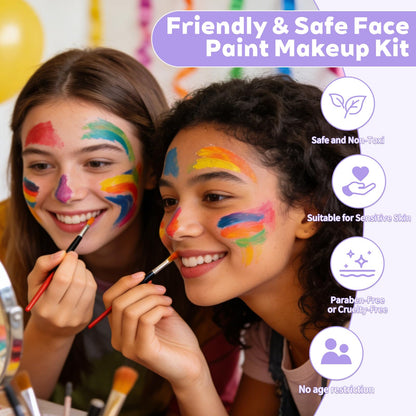 42 Color Face Painting Kit - Non-Toxic Water Activated Face & Body Paint Set with Stencils, Brushes, Sponges - For Halloween, Carnival, Birthday Parties, Costume Makeup, Festivals & Events