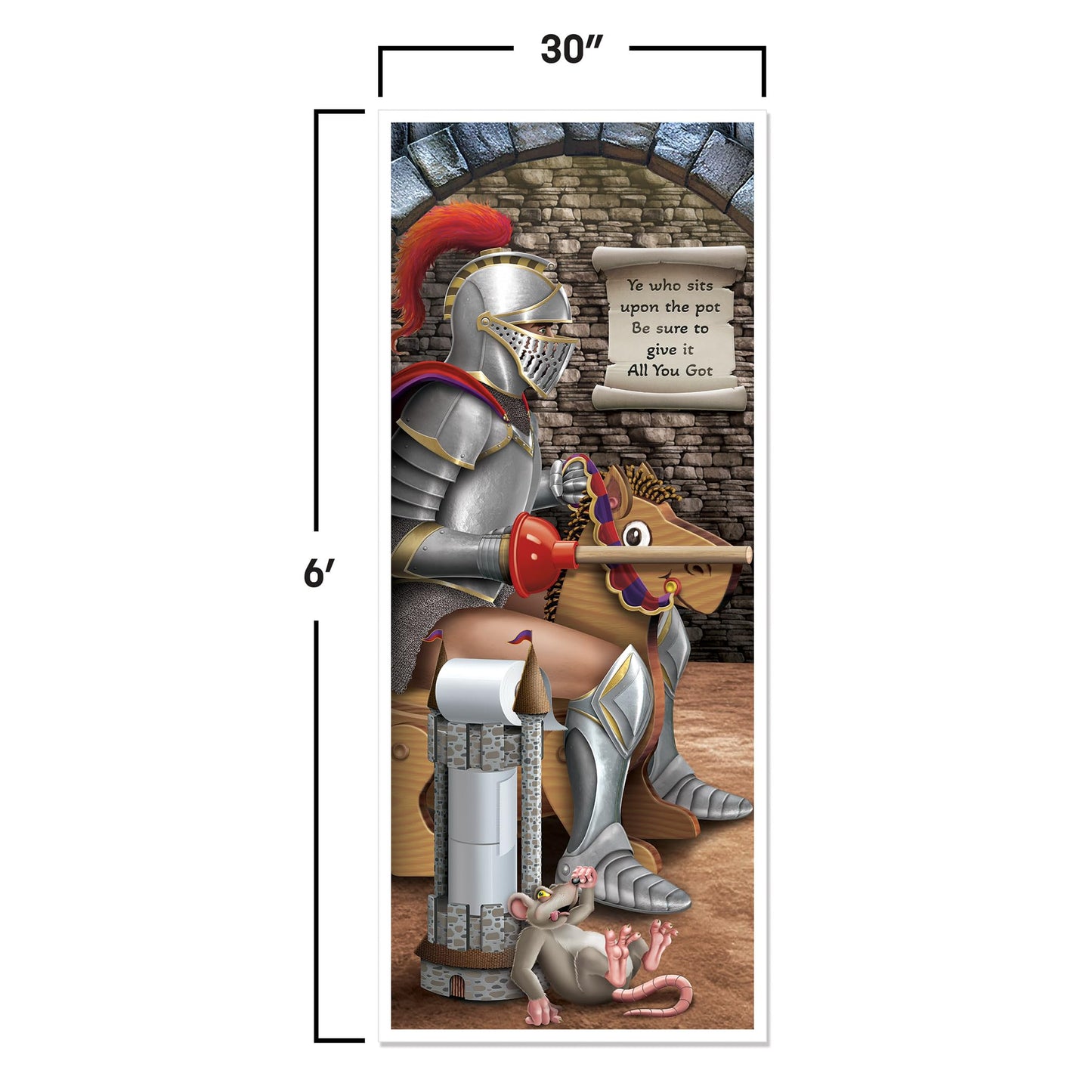 Beistle Knight Restroom Door Cover – 2 Pack, Medieval Castle Bathroom Party Decorations, Funny All-Weather Plastic Backdrop for Renaissance Fairs, Festivals, Birthday Parties, Themed Events, 6’ x 30”