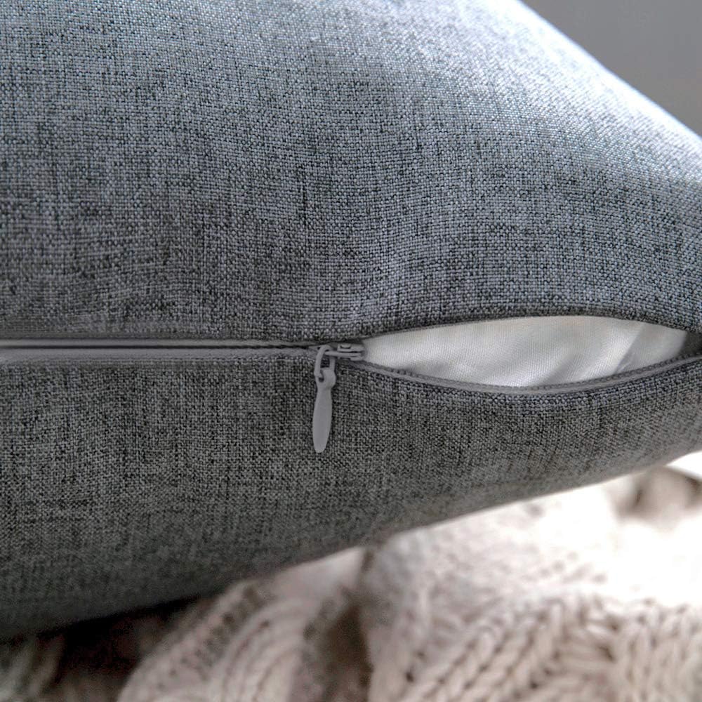 MIULEE Decorative Outdoor Throw Pillow Covers - Waterproof Faux Linen Cushion Cases | 24x24 Inch Dark Grey (Pack of 2)