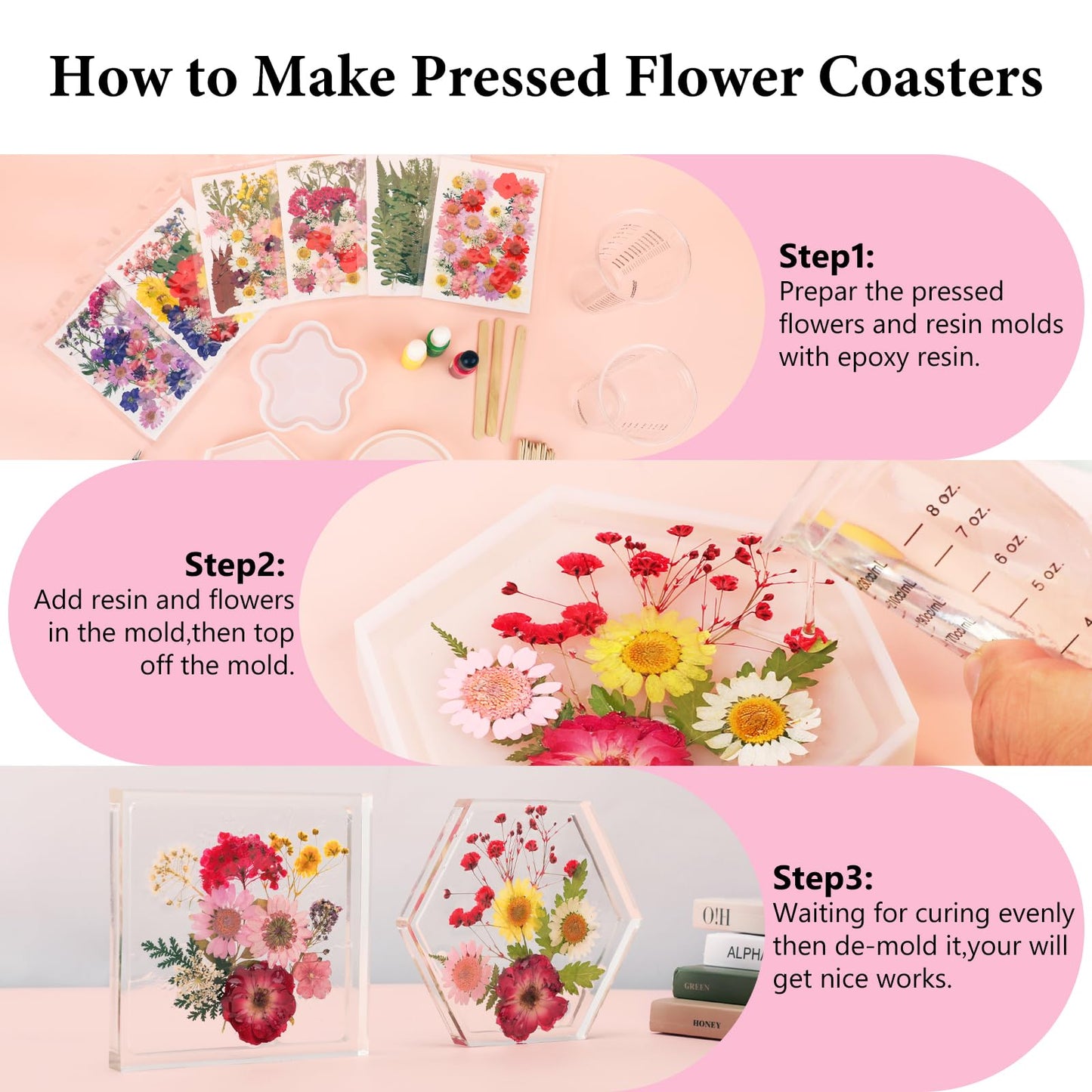 NESCCI 420 Pcs Dried Pressed Flowers for Resin,Real Nature Dried Flowers for Crafts Bulk Dry Flowers Leaves Kit Used for Resin Molds Scrapbooking DIY Art Crafts Candle Soap Making Nails Décor