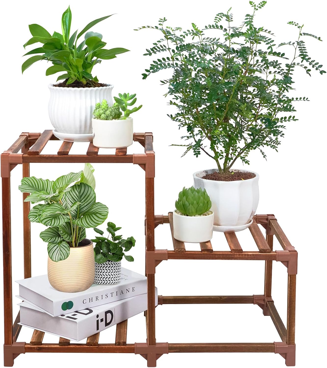 XXXFLOWER Plant Stand Indoor Outdoor, 3 Tiers Wood Plant Shelf for Multiple Plants, Large Rack