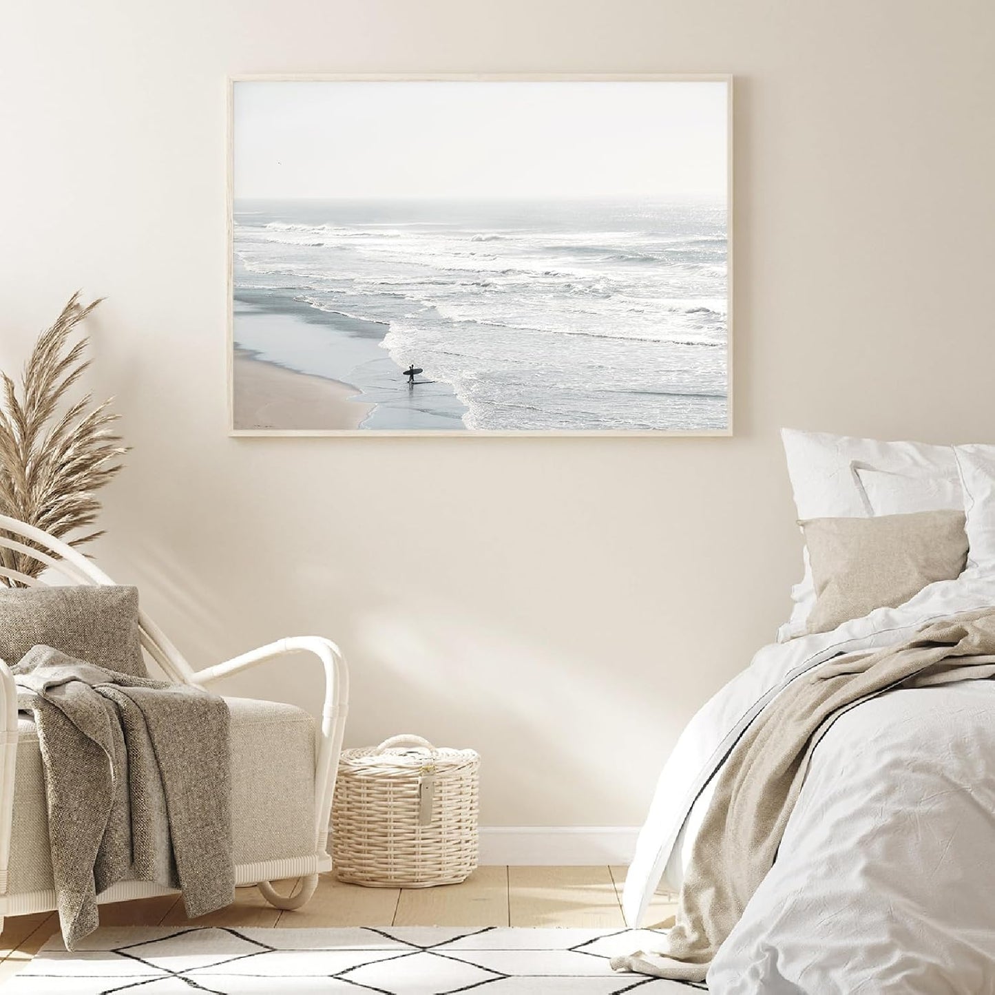 Neutral Landscape Painting, Coastal Ocean Wall Art, Beach Scene Artwork, Farmhouse Landscape Pictures Unframed