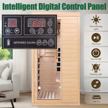 1350W Far Infrared Sauna Room for Home, Low EMF Fast Heating Canadian Hemlock Wood Sauna,Color Changing Sauna Light, Bluetooth Speakers, Modular Design