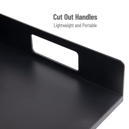 Mind Reader Utensil Napkin and Plate Organizer Tray, Countertop Caddy with 7 Compartments, Holds Plates up to 10.5 Inches, Breakroom and Buffet Organizer, Plastic, Black