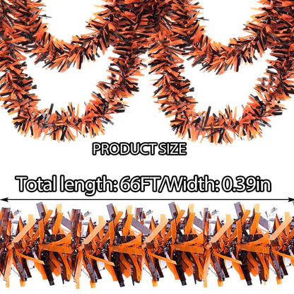 Halloween Tinsel Garland - 66 Ft Shiny Metallic Tree Garland Glitter Tinsel Hanging Twist Hanging Decorations for Halloween Party Holiday Supplies (Orange,Black)