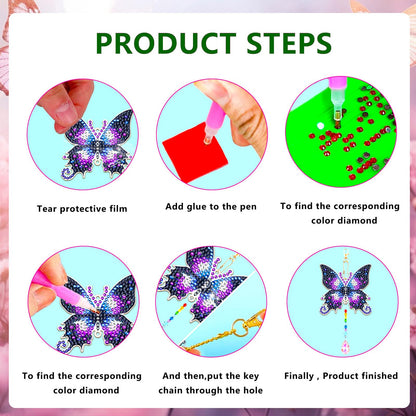 6 Pcs Butterfly Diamond Art Kits for Adults Beginner DIY Diamond Art Suncatchers Wind Chimes Small Diamond Painting Kits Arts and Crafts for Adults Gem Paint by Numbers Hanging Ornament