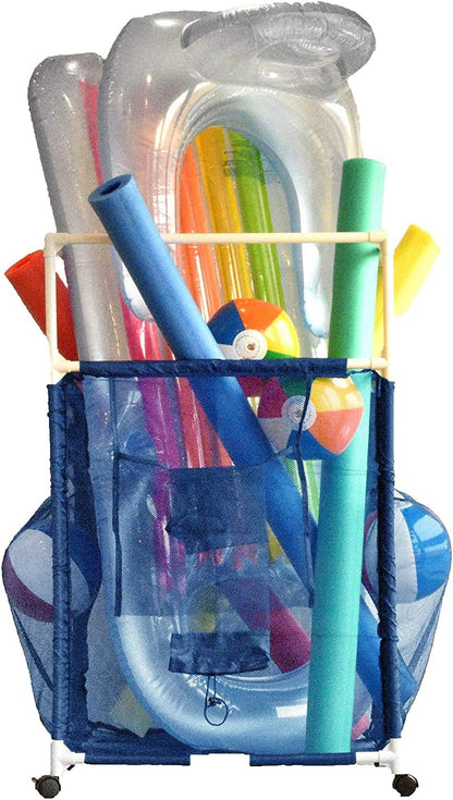 Essentially Yours Rolling Pool Noodle Storage Organizer Bin, Standard Noodle Holder (25.4" W x 26" L x 40.5" H),