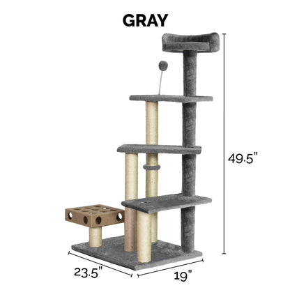 Furhaven 49.5" Tall Cat Tree for Indoor Cats, Ft. Sisal Scratching Posts, Plush Ball Toy, & Busy Box Toy - Tiger Tough Play Stairs Interactive Playground Tower - Gray, One Size