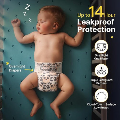 BubblePanda Overnight Diapers - Nighttime Protection with Dual Absorbent Core | Size 2, 80 Count