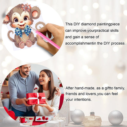 JZHYOAN Monkey Diamond Painting Night Light DIY Gem Painting Table Lamp Diamond Art Table Lamp Gift Light up Art Ornaments for Table Desk Bedroom Mosaic Cross-Stitch Set for Adult