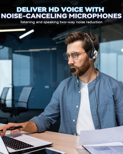 Wantek Corded USB Headsets Mono with Noise Cancelling Mic and in-line Controls, UC Business Headset for Skype, SoftPhone, Call Center, Crystal Clear Chat, Super Lightweight, Ultra Comfort (UC600)