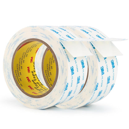 Rvhouse 3M 1600T Double Sided Tape, PE Foam Tape 2" x 18 Ft White Removable Strong Adhesive No Residue for RV Picture Hanging, Posters Frames Wall Decor Indoor & Outdoor Use(2 Pack)
