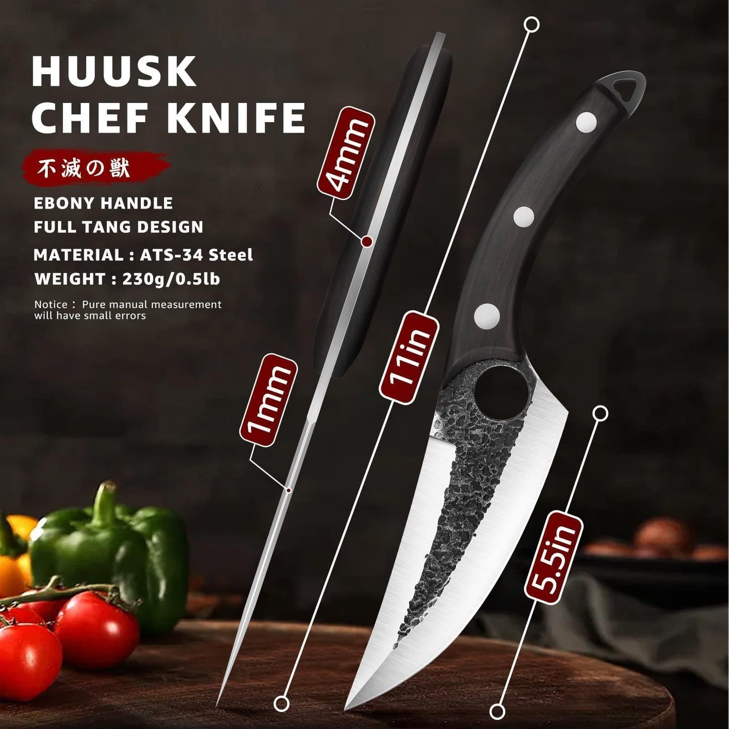 Huusk Viking Knife with Sheath Boning Knives for Meat Cutting, Caveman Ultimo Knives Hand Forged Full Tang Knives for Kitchen or Camping Christmas Gift for Men and Women