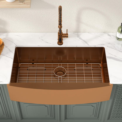 Lordear 36 inch Farmhouse Kitchen Sink Undermount Sink Matte Bronze 16 Gauge Stainless Steel Deep Single Bowl Burshed Rose Gold Farm Sink With Accessories