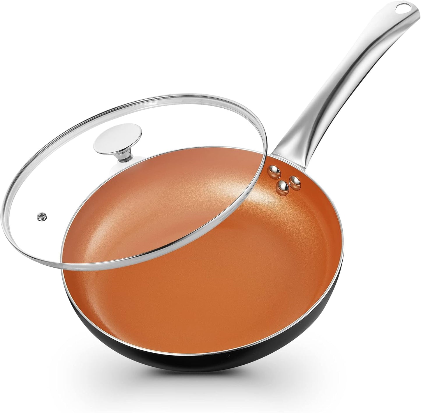KOCH SYSTEME CS 8" Little Skillet with Lid, Copper Nonstick Frying Pan for Oven & Stove, PFOA Free