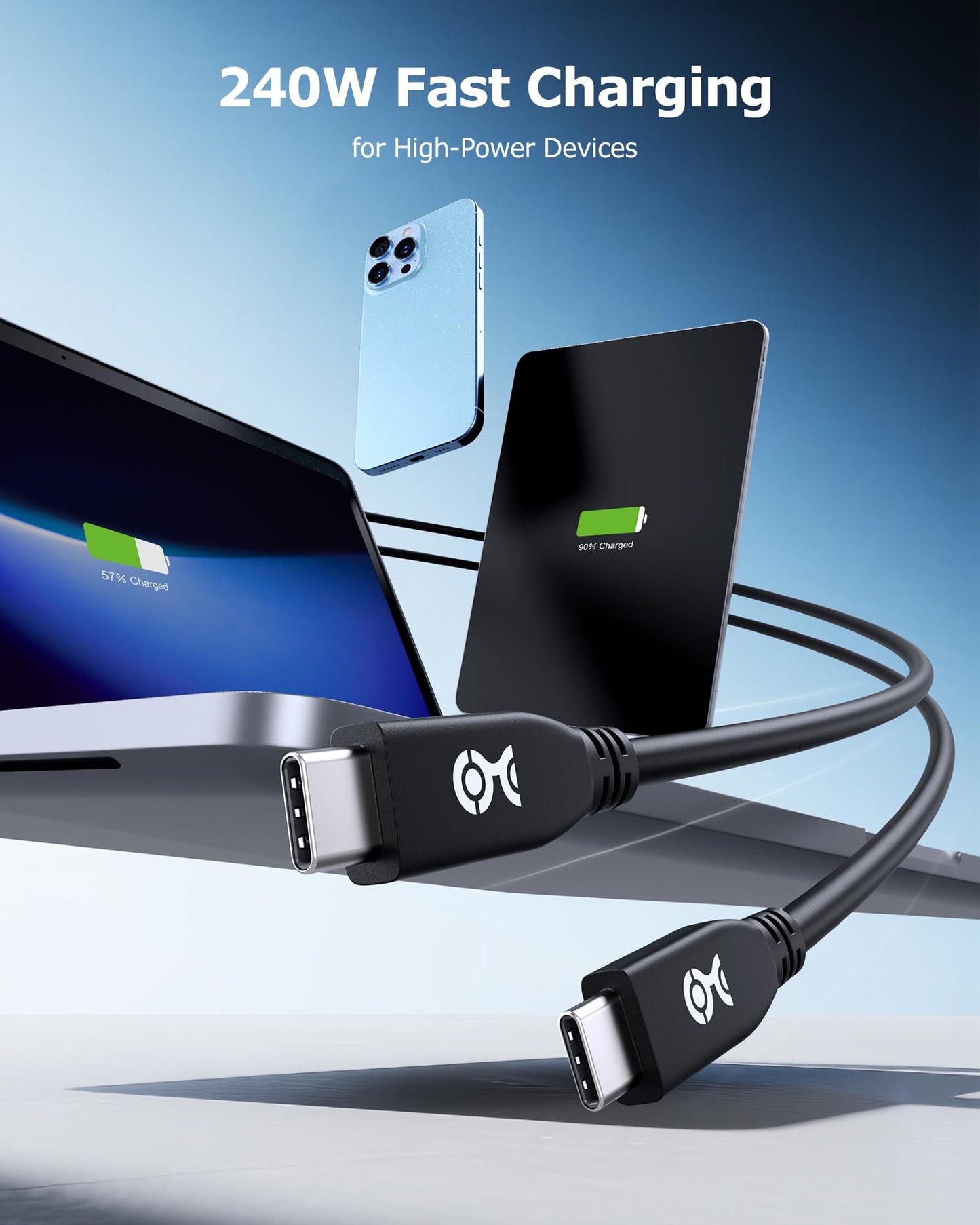 Cable Matters 40Gbps USB 4 Cable - 6.6ft, Supports Up to [8K@60Hz / 4K@240Hz Video, 240W Charging, 40Gbps Data Transfer] USB4 Cable, Black, Compatible with Thunderbolt 4, MacBook, XPS, Surface Pro