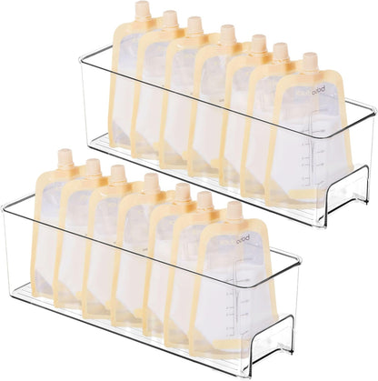 14.8'' 2 Pack vacane Long Breastmilk Storage Container, Clear Narrow Fridge Organizer Refrigerator Bin with Handles