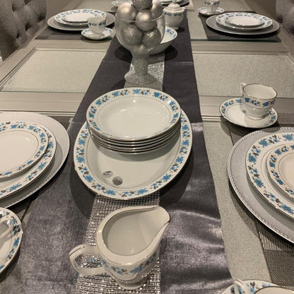 13inch 72inch x Table Runner with Diamante Strip and Tassels (Grey)