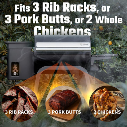 Brisk It Zelos-450 WiFi A.I. Electric Wood Pellet Smoker Grill - Smart Grill With Waterproof Cover– 450 sq.in Cooking Area,7-in-1 Outdoor Grill & Smoker, PID Controller (Up to 500°F), Meat Probe