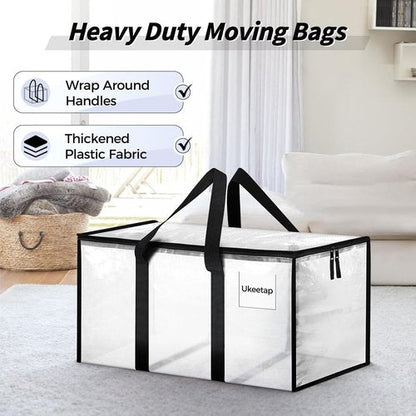 Extra Large Heavy-Duty Moving Bags by [Brand Name] - 8 Pack Clear Storage Totes with Reinforced Handles & Zippers