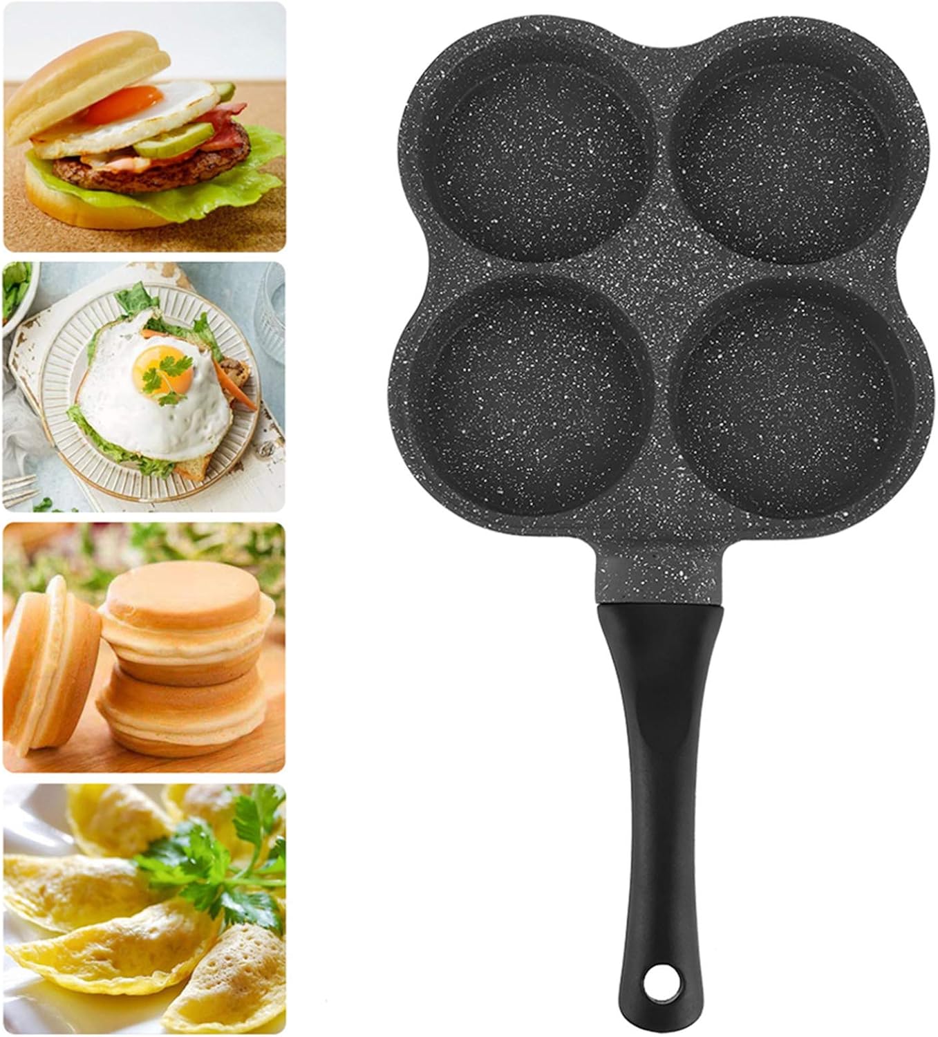 GLOGLOW Frying Pan, 14.4x7.7x1.0In Non-Stick Aluminum 4-Hole Pancake Omelet Maker, Practical Kitchen Utensil