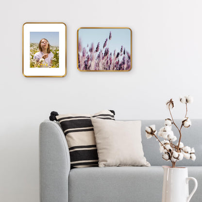 Golden State Art 11x14 Aluminum Picture Frame Bronze Gold - With Mat for 8x10 Photo or Without Mat for Round Edges 11 x 14 Photo with 1-inch Radius Corner - Real Glass - Matte Modern Wall Decor