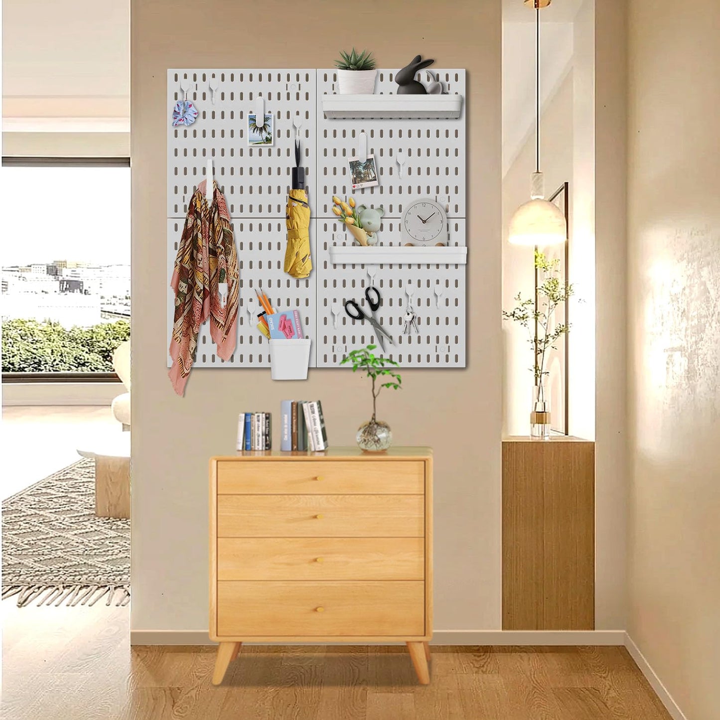 SHGJ&SOFT Peg Board Wall Organizer Panels, 22pcs - Includes 4 White Pegboards & Accessories, Plastic Pegboard for Home，Office, Craft Room, Gaming Setup, 24″×24″, Wall Mount Display Pegboard Panel Kits