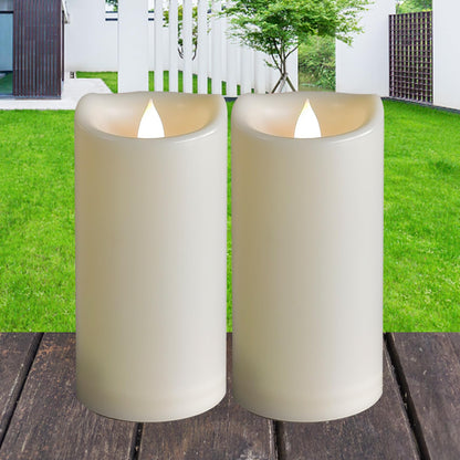 2 Pack Outdoor Battery Operated Candles with Timer (3x6 Inches) Waterproof Flameless Pillar Candles Flickering Plastic LED Fake Candles Electric Lights for Halloween Christmas Decoration Lantern Decor
