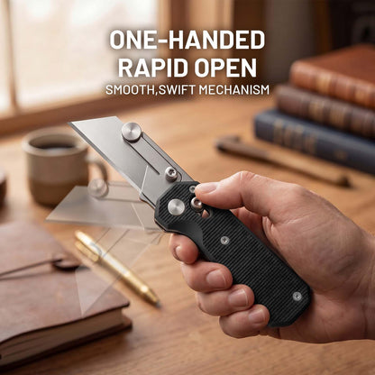 Folding Utility Knife for Men Women, Quick Change Box Cutter with 10Pcs SK5 Replaceable Blades, EDC Razor Knife for Cartons, Cardboard, Boxes, Christmas Stocking Stuffers Gifts for Men Husband Women （Black）