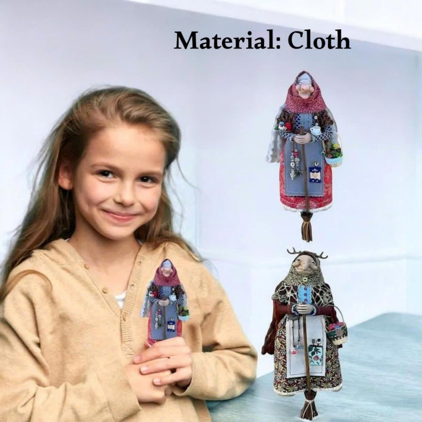 Handmade Kitchen Witch Doll, Good Luck Cooking Dolls Hanging Ornament, Unique Home Decor Figure on Broomsticks for Cooks, Festive Lucks Charm Decoration for Culinary Enthusiasts(A)