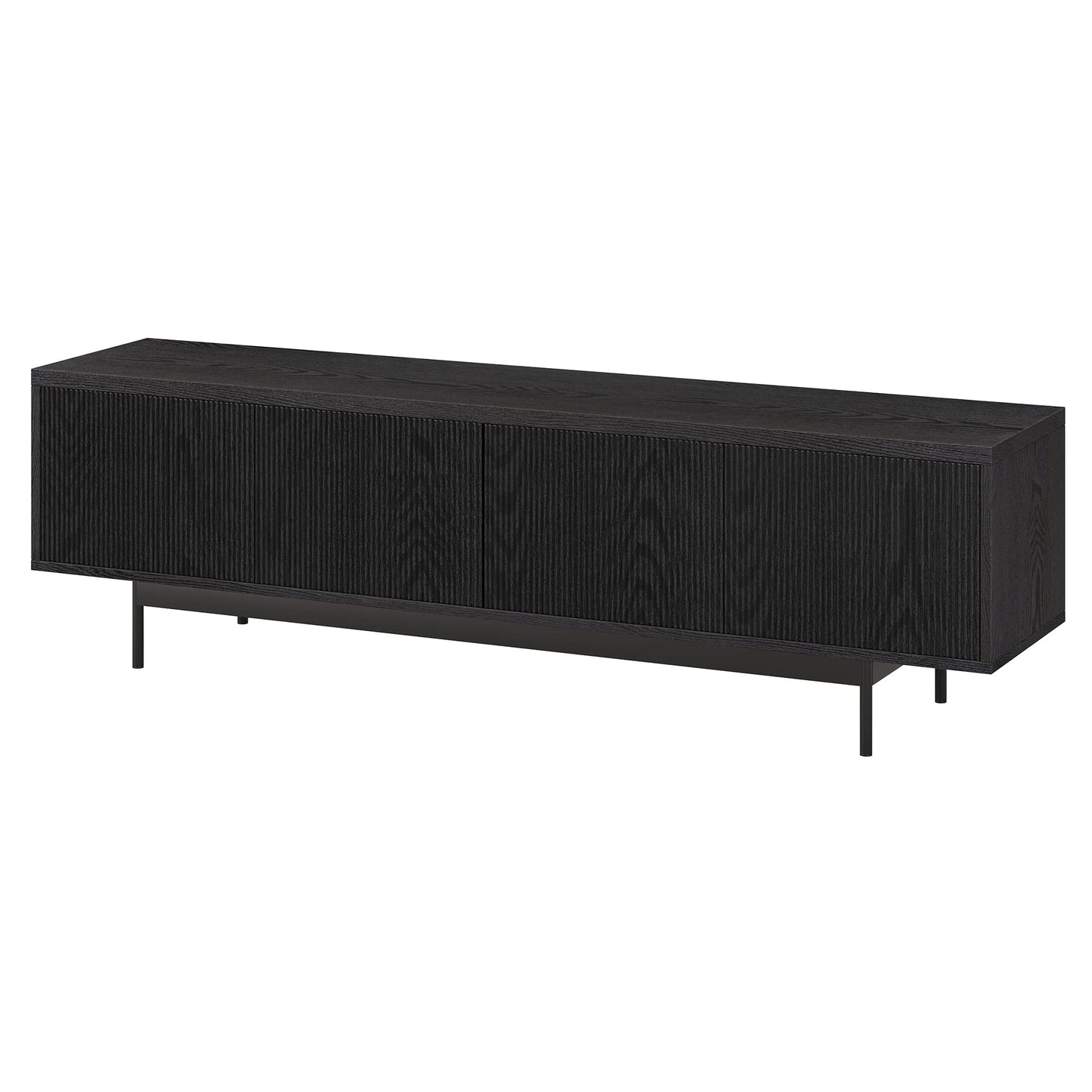 Henn&Hart Fluted TV Stand for TVs up to 75" with 2 Open-Concept Ribbed Storage Cabinets for Living Room, Family Room, or Office, Natural Black