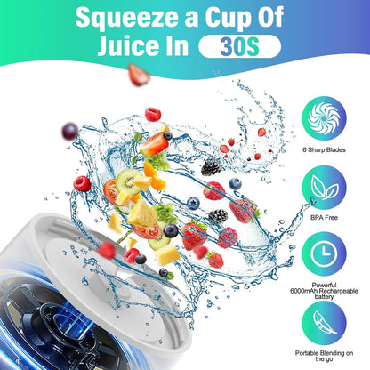 Portable Blender, 360W Personal Blender for Shakes and Smoothies for Kitchen, 24 Oz BPA Free Traveling Juicer Cup and Lid with 6 Blades, Self Cleaning Portable Juicer for Kitchen/Travel/Gym, Black