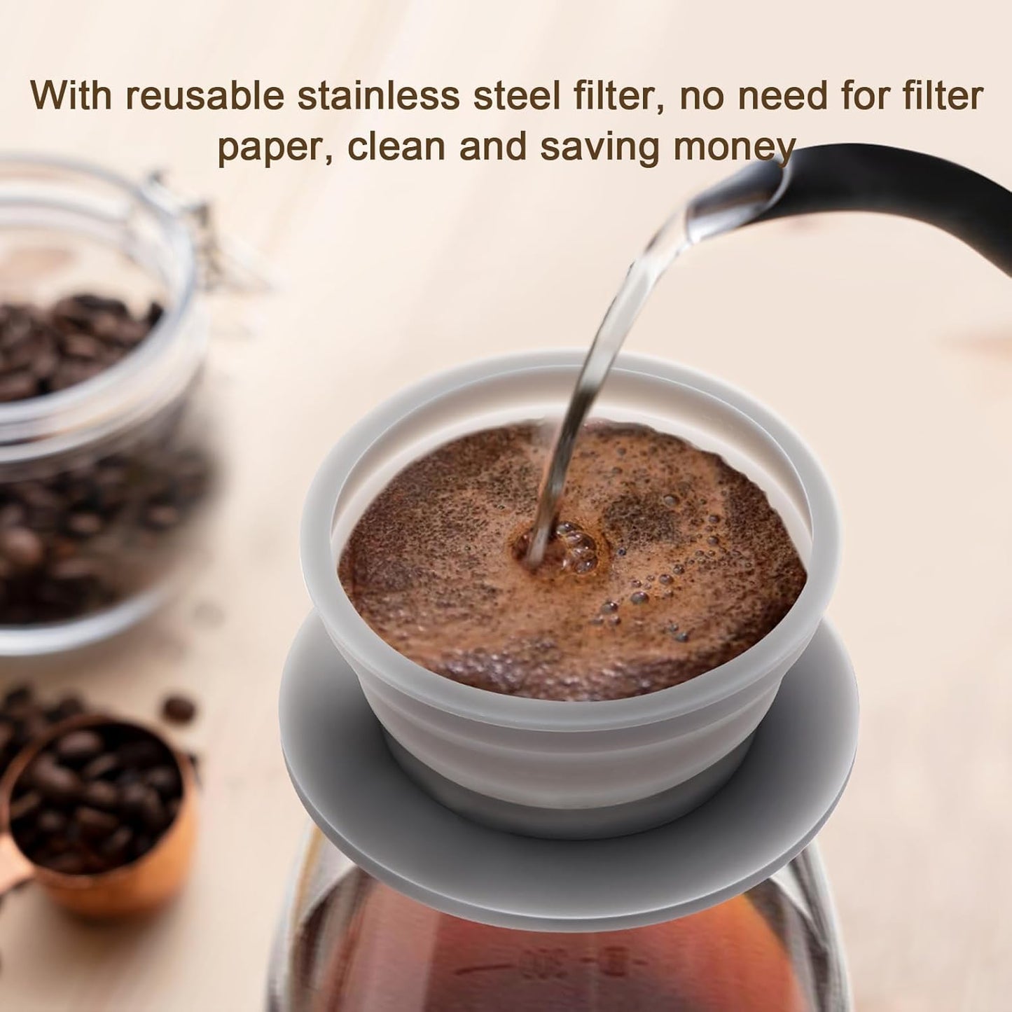 Skiennix Collapsible Travel Pour Over Coffee Maker - Reusable Stainless Steel Filter, Grey