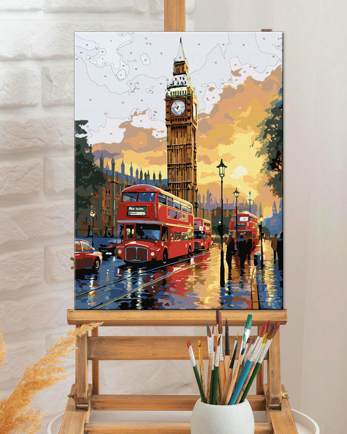 TOCARE Framed Paint by Numbers Kit for Adults Beginner, 12x16Inch London Paint by Numbers with Frame,Big Ben Paint by Number Framed Canvas (Without Easel)