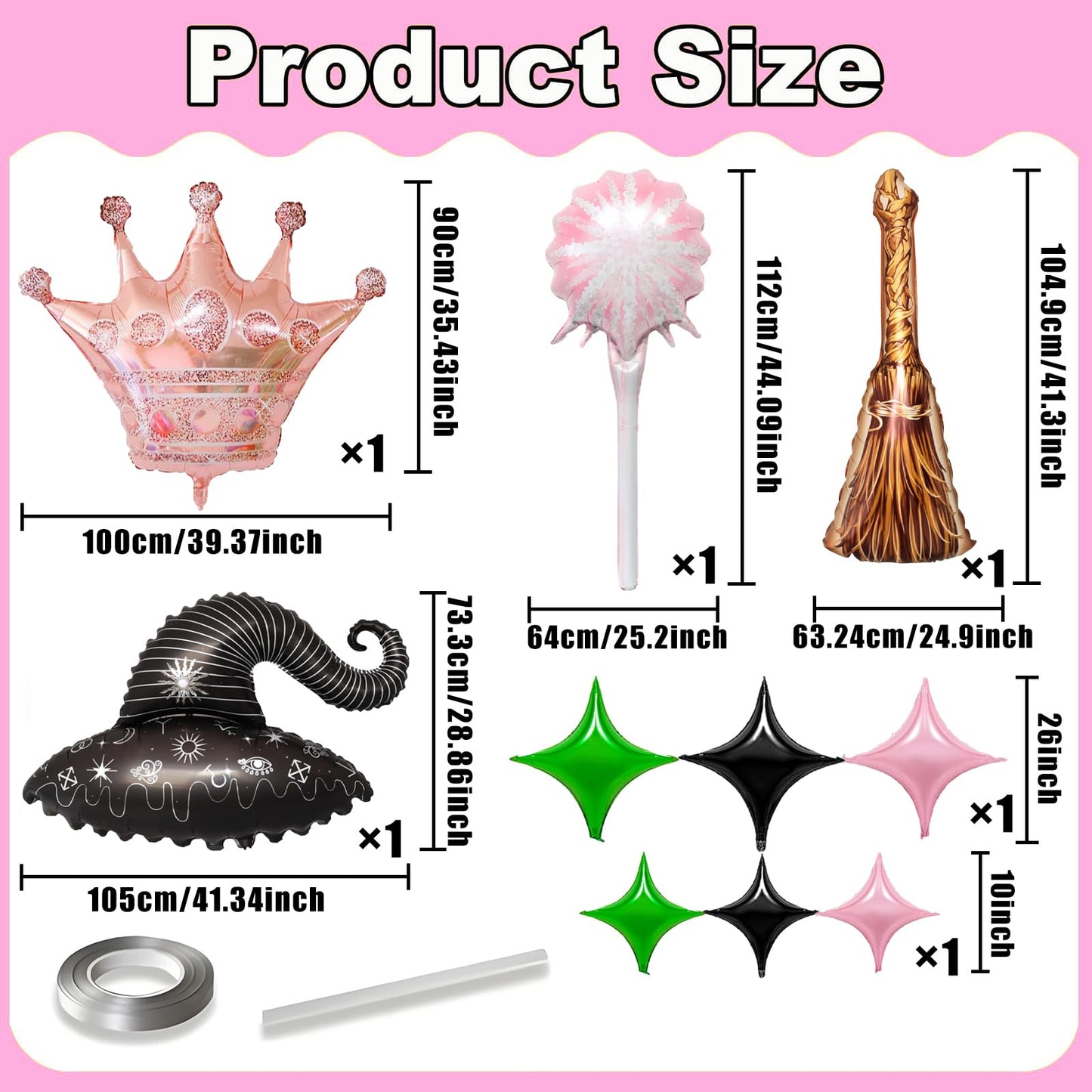 Wickd Party Balloons Green Pink Fairy Witch Balloon Sparklers Broom Balloons Wizard Decorations Wickd Birthday Party Decorations Magic Themed Decor Witch Themed Party Halloween Supplies
