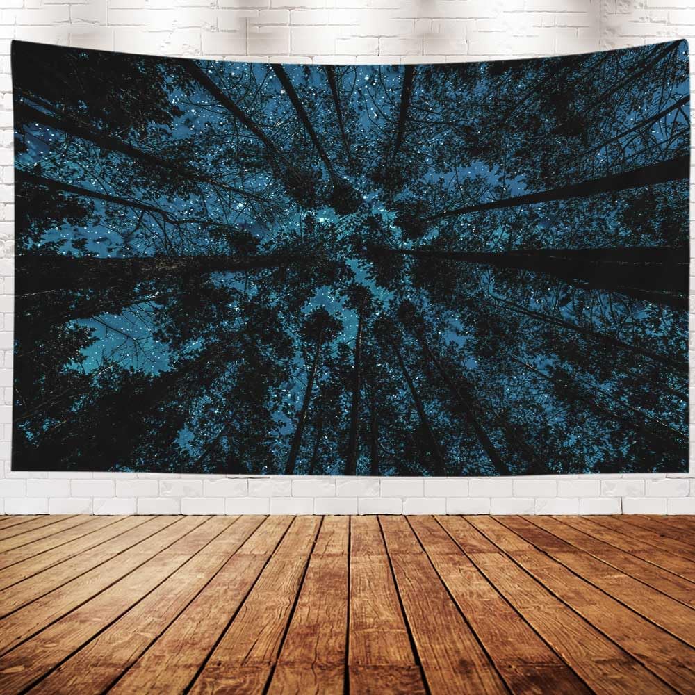 EMMTEEY Forest Tapestry, Aesthetic Tapestry of Forest in Night Sky, 60X40 Tapestry for Families