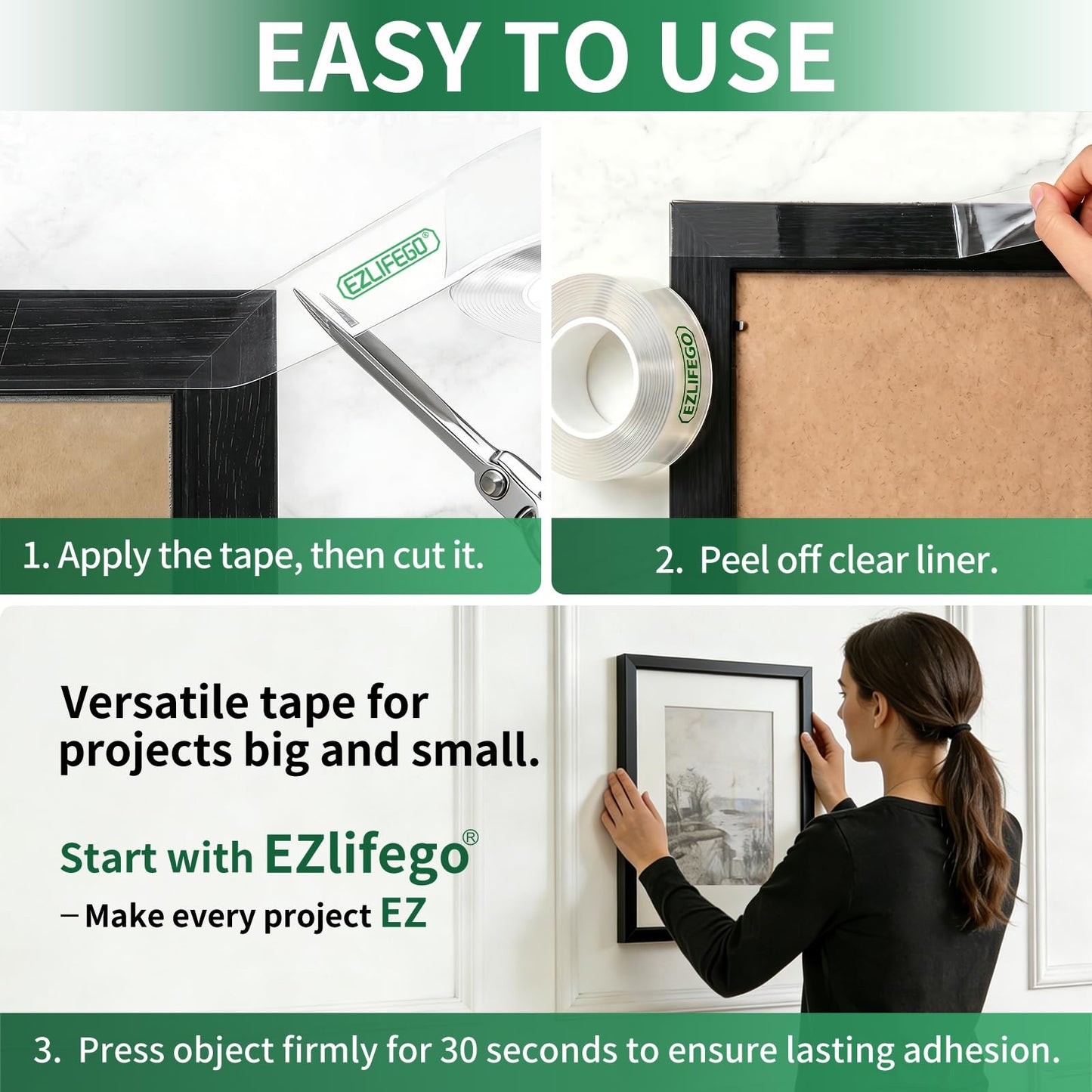 EZlifego Double Sided Tape Heavy Duty(Extra Large 16.5FT), Nano Adhesive Mounting Tape Wall Decor,Sticky Picture Hanging Adhesive Strips Poster Tape