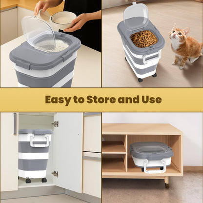 HOYTAMDA 25-35Lbs Rice Container,Collapsible Airtight Food Storage Containers with Wheels,Handle,Rice Storage Container with Small Bin and Scoop,Rice Dispenser for Flour Sugar Cereal Grain Dog Cat