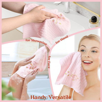 12 Pack 13 13" Jacquotha Pink Washcloths (Floral Embroidered), Soft Wash Cloths for Face, Body, Showering, Spa