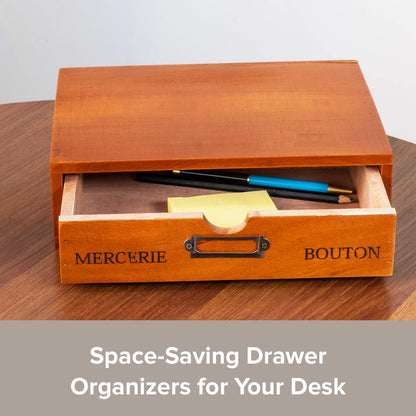 Wooden Single Drawer Unit - Solid Wood Monitor Stand for Desktop Organization and Storage - Stackable Desk Organizer - Rustic Nightstand With Label Holder - Countertop Organizer