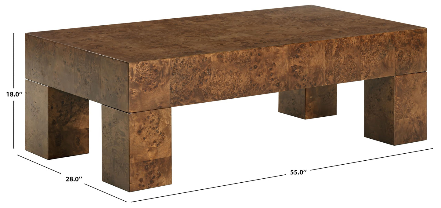 SAFAVIEH Couture Collection – Betharose Walnut Burl Wood Coffee Table, Modern Rectangular Living Room Centerpiece (SFV2220A)
