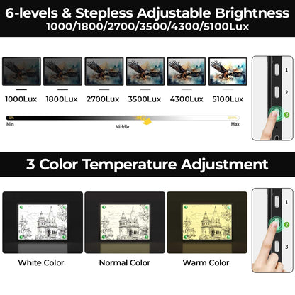 Zocelight Rechargeable A3 Light Board with Built-in Stand & Bag,Super Bright Magnetic Light Box for Tracing,Wireless Light Pad for Diamond Painting,Side Buttons,LED Light Table for Drawing,Sketching