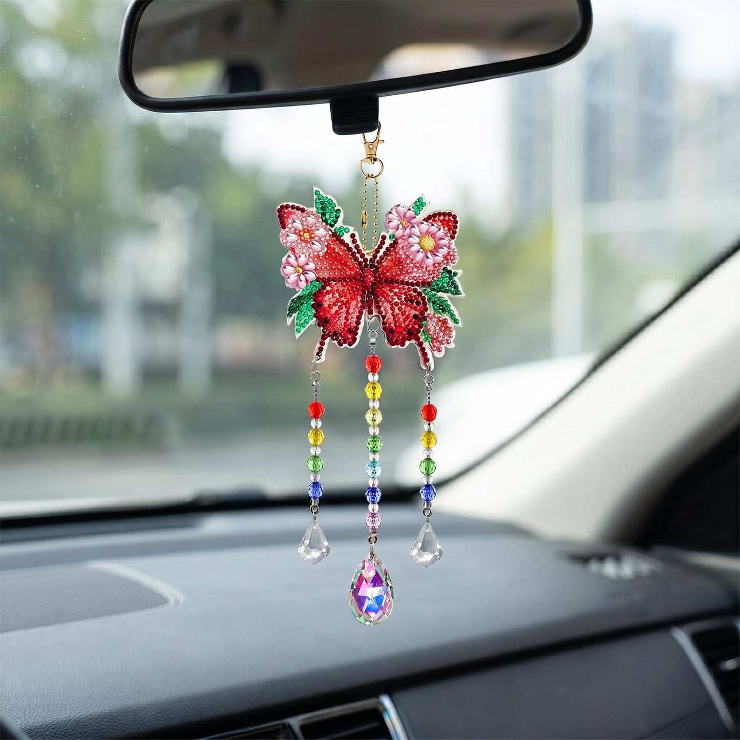 Dqwtb 3pcs Diamond Art Kits for Kids Teens Adults Double-Sided DIY Diamond Painting Hanging Ornaments with Crystal Prisms Butterfly Hummingbird Mandala Sun Wind Chimes for Home Garden Decor