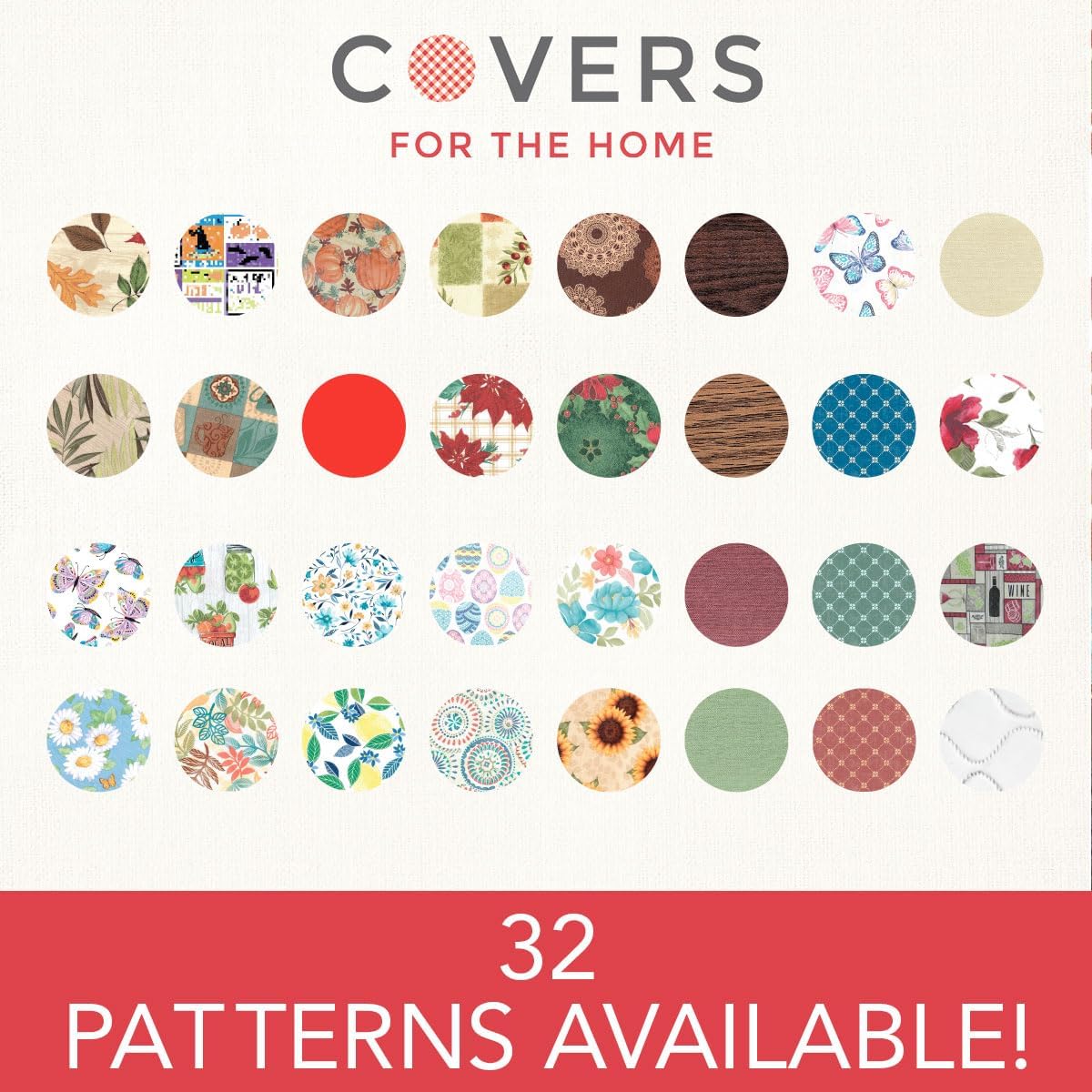 Covers For The Home Deluxe Elastic Edged Vinyl Fitted Table Cover, Butterfly Pattern, Large Round